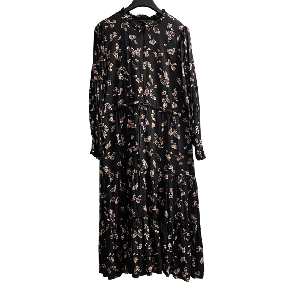 Saint + Sofia Dress Black Paisley Tiered Maxi Drawstring Waist Size 12 Event